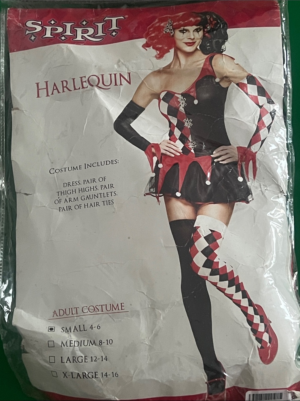 Spirit Red and Black Harlequin Women's Costume with Diamond Pattern